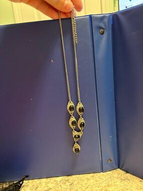 Silver-Tone Black Stone Drop Necklace - Women Jewelry